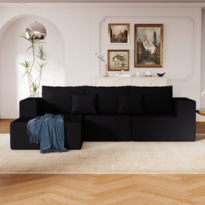 English Elm 108.3" Modular Cloud Sectional Corduroy Upholstered L Shape Sofa for Living Room Black W1097S00221