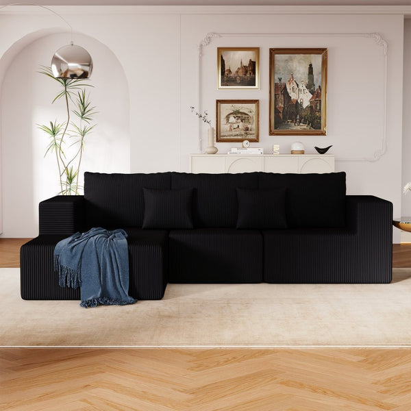 English Elm 108.3" Modular Cloud Sectional Corduroy Upholstered L Shape Sofa for Living Room Black W1097S00221