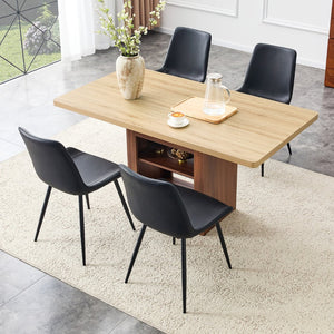 English Elm Scalable Extendable Dining Set Four Chairs Linen Upholstered Walnut Base Modern Black,Walnut,Wood W1151S04678
