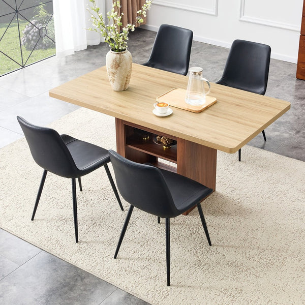 English Elm Scalable Extendable Dining Set Four Chairs Linen Upholstered Walnut Base Modern Black,Walnut,Wood W1151S04678