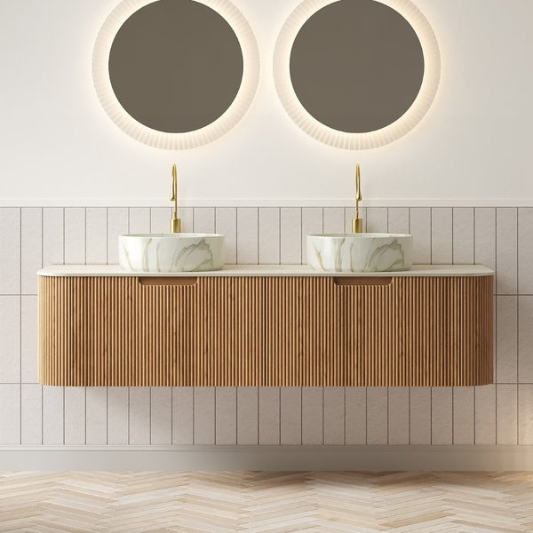 English Elm Dina 60 Inch Floating Bathroom Vanity Sintered Stone Top Dual Glass Basins Wood Grain Beige,Natural Wood,White W2615S00511