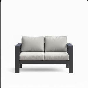 English Elm 52" Outdoor Iron Loveseat with Olefin Cushions for Patio Deck or Poolside Use Black+Grey B082P455109