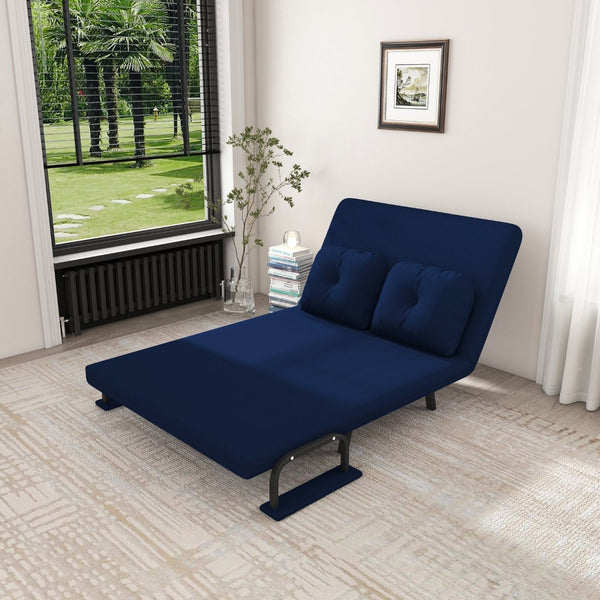 English Elm 46" Wide Corduroy Sleeper Sofa Bed Convertible Folding Chair for Two with Adjustable Backrest Blue W2700P431035