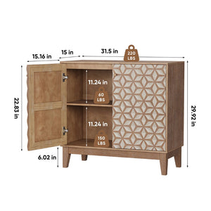 English Elm 31.5-inch Farmhouse Sideboard Geometric Doors Distressed Wood Finish Dining Storage Cabinet W1706P311104