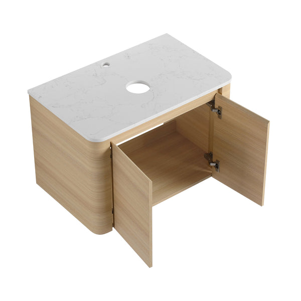English Elm 54'' Wall-Mounted Bathroom Vanity With Elegant Ceramic Sink, Soft-Close Doors, And Ample Storage W999S00475