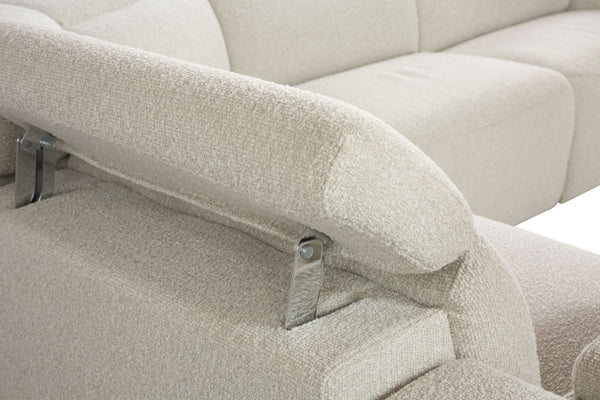English Elm Dayana Beige Boucle Power Recliner Sectional Sofa for 5 with Dual Power Recliners, Cupholders, Storage, Adjustable Headrests, Cozy D27 Foam B2726S00119