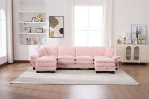 English Elm Sectional Modular Cloud Sofa Deep Corduroy Upholstered Comfort for Living Room Studio Pink W395S00134