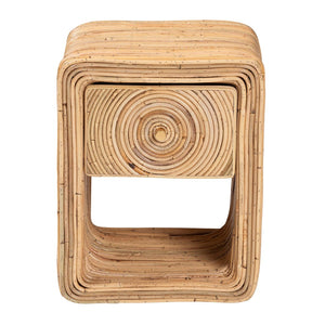English Elm Bohemian Rattan Weave Nightstand with Drawer and Open Shelf for Organic Bedroom Style B2750P420405