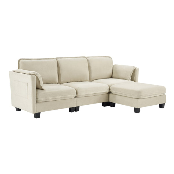 English Elm 93-inch L-shaped Sectional Sofa Cotton Linen Fabric Modular Storage Armrest Living Room W3480S00005