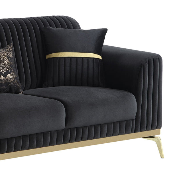 English Elm Antigua Glam Two Seat Loveseat with Gold Accent Arms and Plush Upholstered Cushions Black+Gold B009P417483