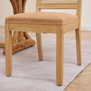 English Elm Farmhouse Rattan Back Dining Chairs Set of 2 with Linen Seat and Hardwood Legs Tan W1143P452937