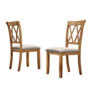 English Elm Windvale Round Farmhouse Dining Set Seats Four with Chenille Chairs Cottage Oak Finish T2574S00011