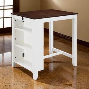 English Elm Ham Counter Height Dining Table with Usb Charging Open Shelf for Kitchen Nooks Brown+White B056P416891