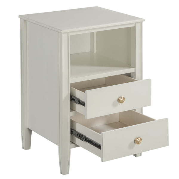 English Elm Winston 2-Drawer Storage Nightstand with Brushed Gold Knobs, Open Shelf, Fluted Legs, No Assembly Antique White B050P376955