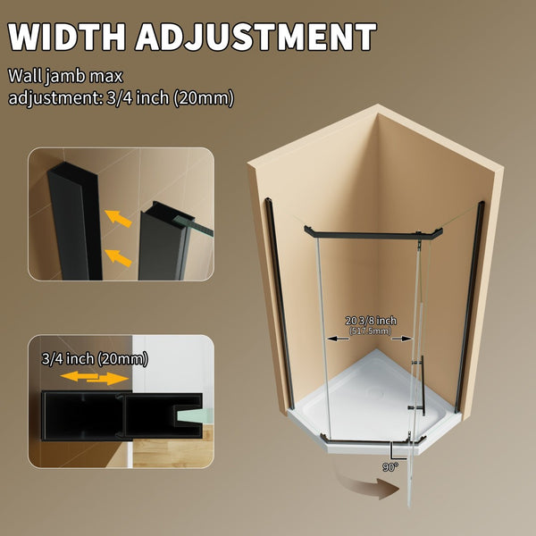 English Elm Corner Frameless Neo-angle Pivot Shower Enclosure with Tempered Glass and Sleek Hardware W637P348794
