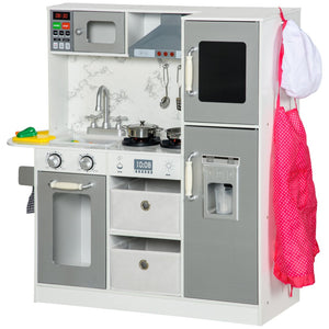 English Elm Qaba Kids Play Kitchen Playset with Lights Sounds Ice Maker and Chef Accessories W2225P229736