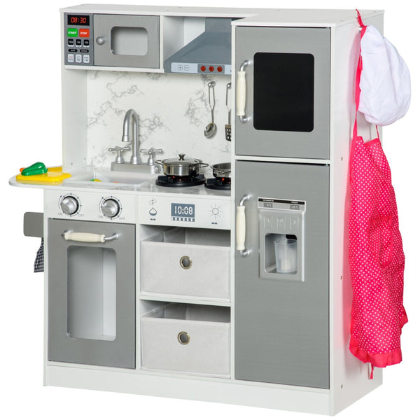 English Elm Qaba Kids Play Kitchen Playset with Lights Sounds Ice Maker and Chef Accessories W2225P229736