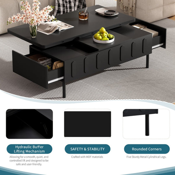 English Elm Vibe Haus Lift-Top Coffee Table: Multi-Functional Design With Hidden Storage & Drawers N724P292514B-GIGA