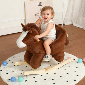 English Elm Kids Plush Rocking Horse Toddler Toy with Sound Box Hand Puppets and Secure Safety Belt W3723P374143