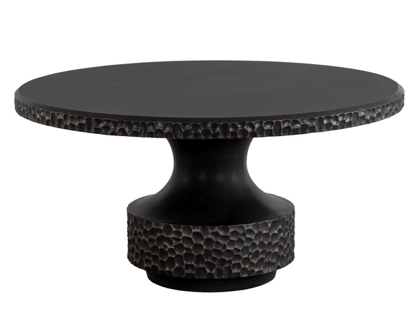 Sunpan Mersin 59" Hand-Hammered Dining Table in Black Concrete with Brass Accents for Stylish Spaces