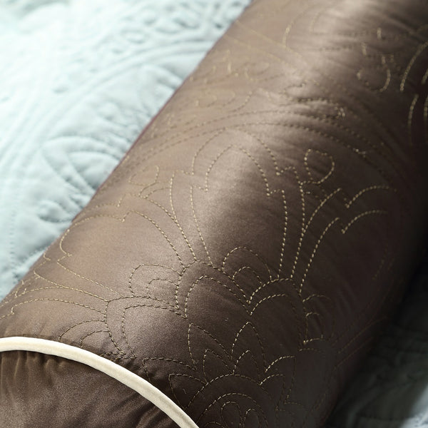 JLA Home Madison Park - 9 Juliana Charmeuse Comforter Set — Quilted Luxury in Chocolate, Light Blue & Ivory with Embroidered Pillows 96 L x 110 W x 1.5H MP10-459