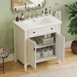 English Elm Christopher Knight Home® - 30 Inches Vintage Bathroom Vanity With Sink, Rustic Faux Aged Finish, Soft Close Doors & Storage Shelf N817P299472W
