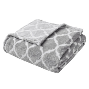 JLA Home Madison Park - Oversized Microlight Plush Throw with Ogee Pattern, Ultra-Lofty Lightweight Comfort, OEKO-TEX Certified Grey MP50-1728