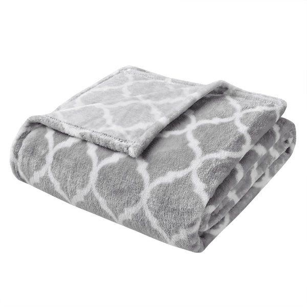 JLA Home Madison Park - Oversized Microlight Plush Throw with Ogee Pattern, Ultra-Lofty Lightweight Comfort, OEKO-TEX Certified Grey MP50-1728