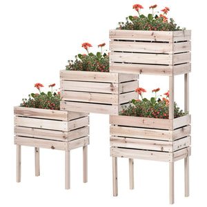 English Elm Outsunny 4Pcs Versatile Raised Garden Bed Kit – Natural Wood Planter Boxes For Stylish Planting W2225P200865-GIGA