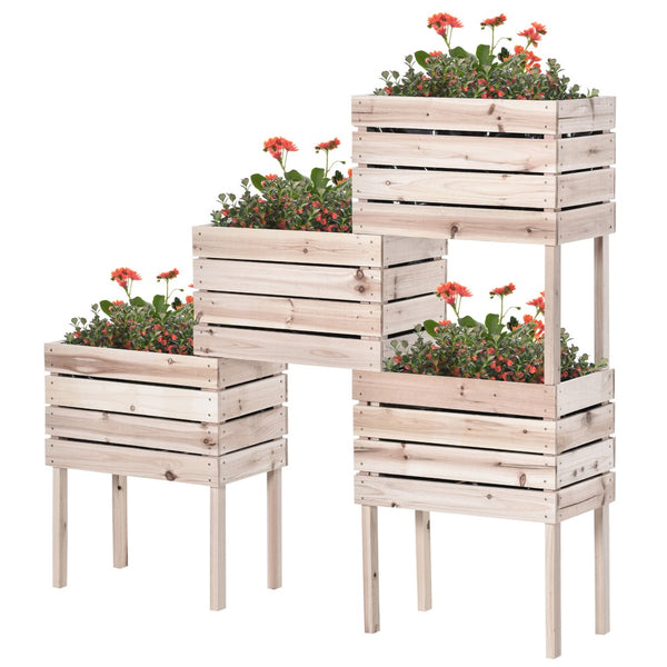 English Elm Outsunny 4Pcs Versatile Raised Garden Bed Kit – Natural Wood Planter Boxes For Stylish Planting W2225P200865-GIGA