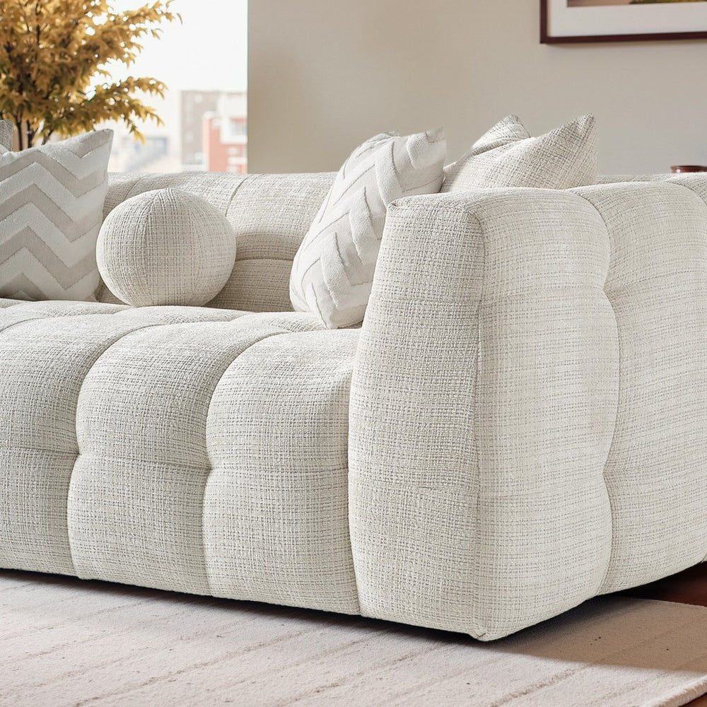 English Elm Melissa Channel Tufted Vegan Leather Sofa with Walnut Legs for Modern Living Rooms B183P423273
