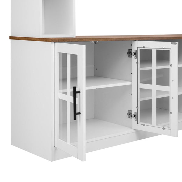 English Elm 95.5" Modern Farmhouse Wall Unit Mdf Bookshelf with Tempered Glass Cabinet Doors White SJ000161AAK