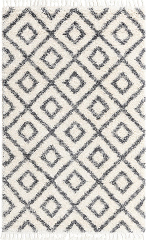 Unique Loom Hygge Shag Diamond Machine Made Geometric Rug Ivory, Gray 5' 1" x 8' 0"