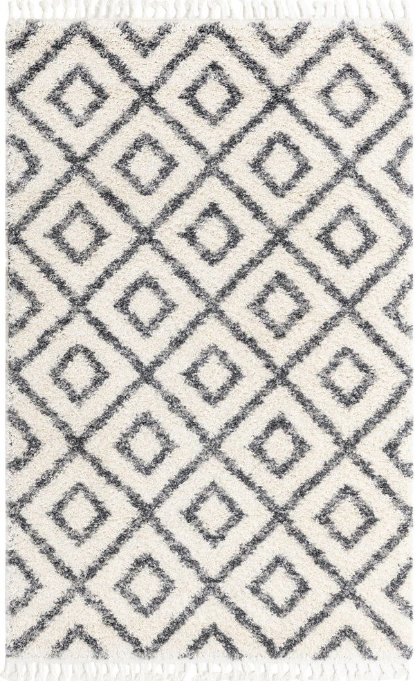 Unique Loom Hygge Shag Diamond Machine Made Geometric Rug Ivory, Gray 5' 1" x 8' 0"