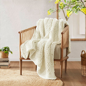 JLA Home Madison Park - Hand Made Throw Blanket — Double-Knit 100% Acrylic, OEKO-TEX, Ultra-Soft Modern Boho Accent for Home Comfort MP50-6135