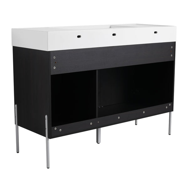 English Elm 48" Freestanding Bathroom Vanity with Resin Sink and Spacious Cabinet, Soft-Close Doors, Durable Finish Dark Oak W1972S00015
