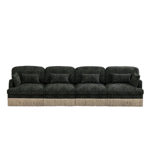 English Elm 131" Chenille Leopard Sectional Sofa Modular 4 Seat Deep Cushion Tassel Trim Green W5656S00034