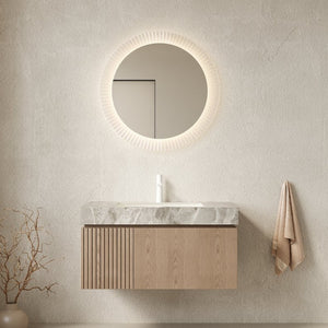 English Elm Muri Floating Bathroom Vanity with Sintered Stone Top and Oak Veneer Woodgrain Cabinet W2615S00591