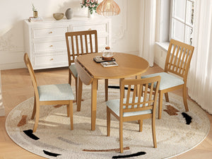 English Elm 5-piece Round Folding Dining Set with Mdf Table and Upholstered Chairs for Small Spaces Light Brown N752S0010618A