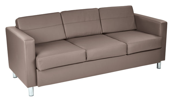 OSP Home Furnishings Pacific Faux Leather Contemporary Sofa with Chrome Legs for Modern Living Spaces Stratus PAC53-R103
