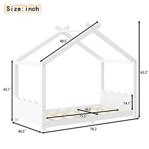 English Elm Twin House Frame Floor Bed Solid Pine Kids Room Montessori Low Profile Play Nook W1580P387835
