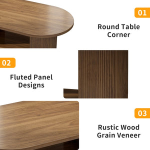 English Elm Oval Fluted Two Tier Coffee Table Walnut Farmhouse Mid Century Living Room Accent W2641P422954