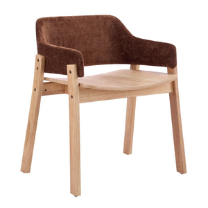 English Elm Upholstered Arm Dining Chairs Brown Fabric Rubberwood Frame Farmhouse Set of 2 N768P391167B