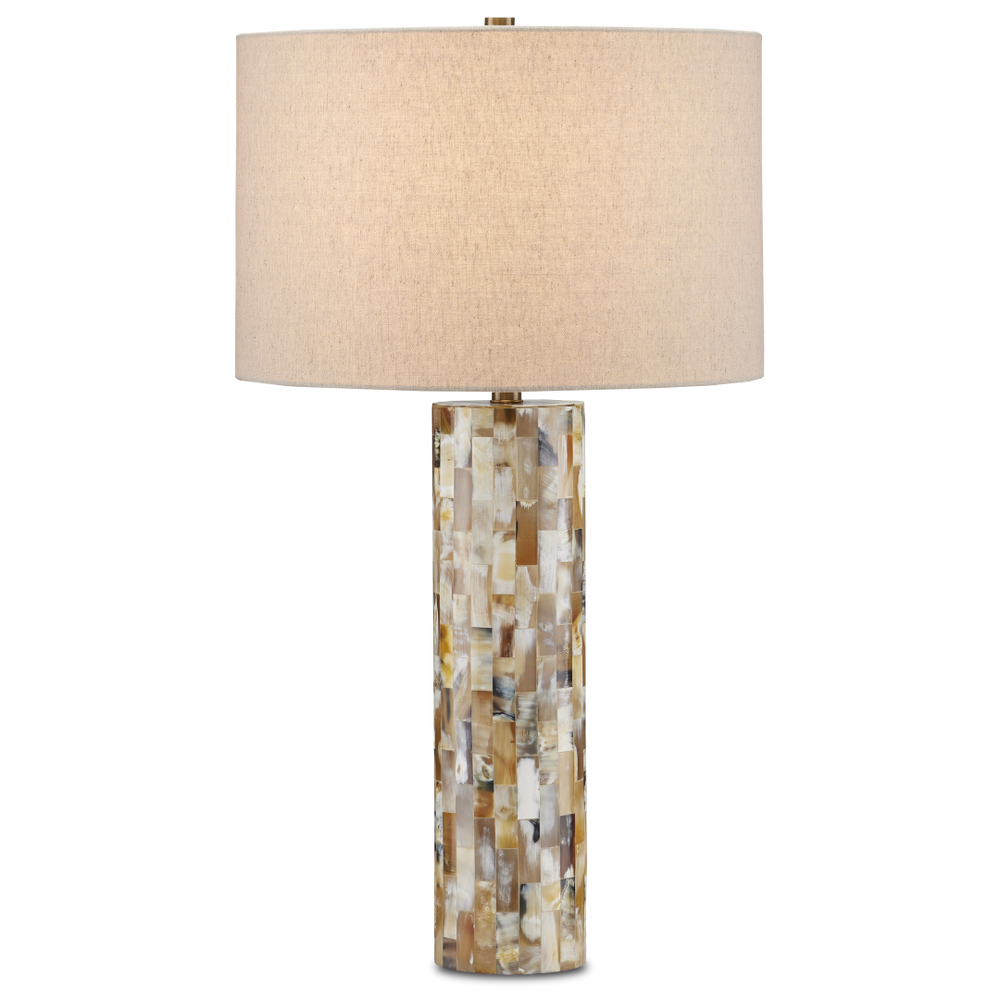 Colevile Table Lamp - Elegant Horn Inlay Design with Oatmeal Linen Shade & Brass Finial, 30.25" Tall