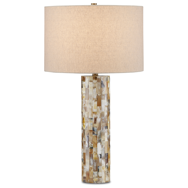 Colevile Table Lamp - Elegant Horn Inlay Design with Oatmeal Linen Shade & Brass Finial, 30.25" Tall