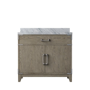 English Elm Grey Oak Single Bath Vanity With Carrara Marble Top - Elegant Design, Soft-Close Doors & Storage Solutions B2731P259788