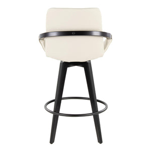 English Elm Fixed-height Swivel Counter Stools with Faux Leather Seats and Chrome Footrest Set of 2 Cream B202S01804