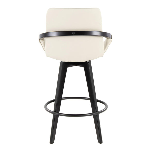 English Elm Fixed-height Swivel Counter Stools with Faux Leather Seats and Chrome Footrest Set of 2 Cream B202S01804
