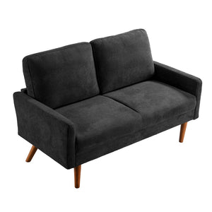English Elm Velvet Upholstered Two Seat Loveseat with Tapered Wood Legs Mid Century European Style Black B2735P291958