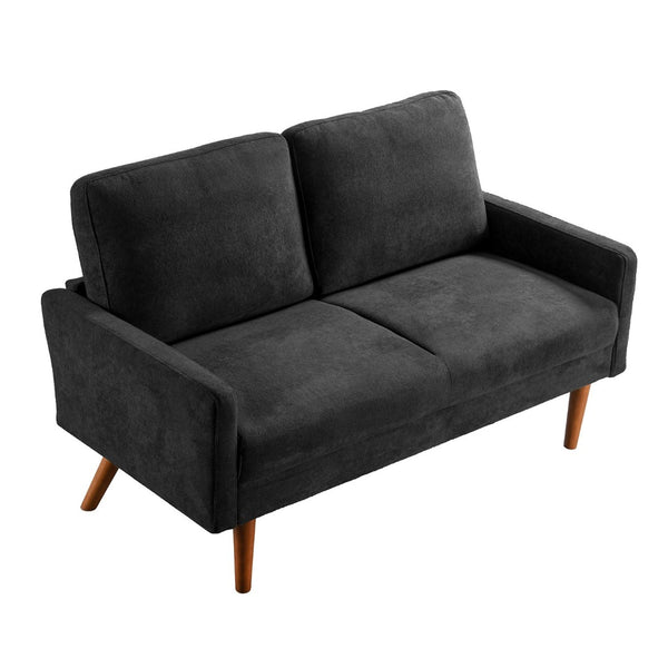 English Elm Velvet Upholstered Two Seat Loveseat with Tapered Wood Legs Mid Century European Style Black B2735P291958